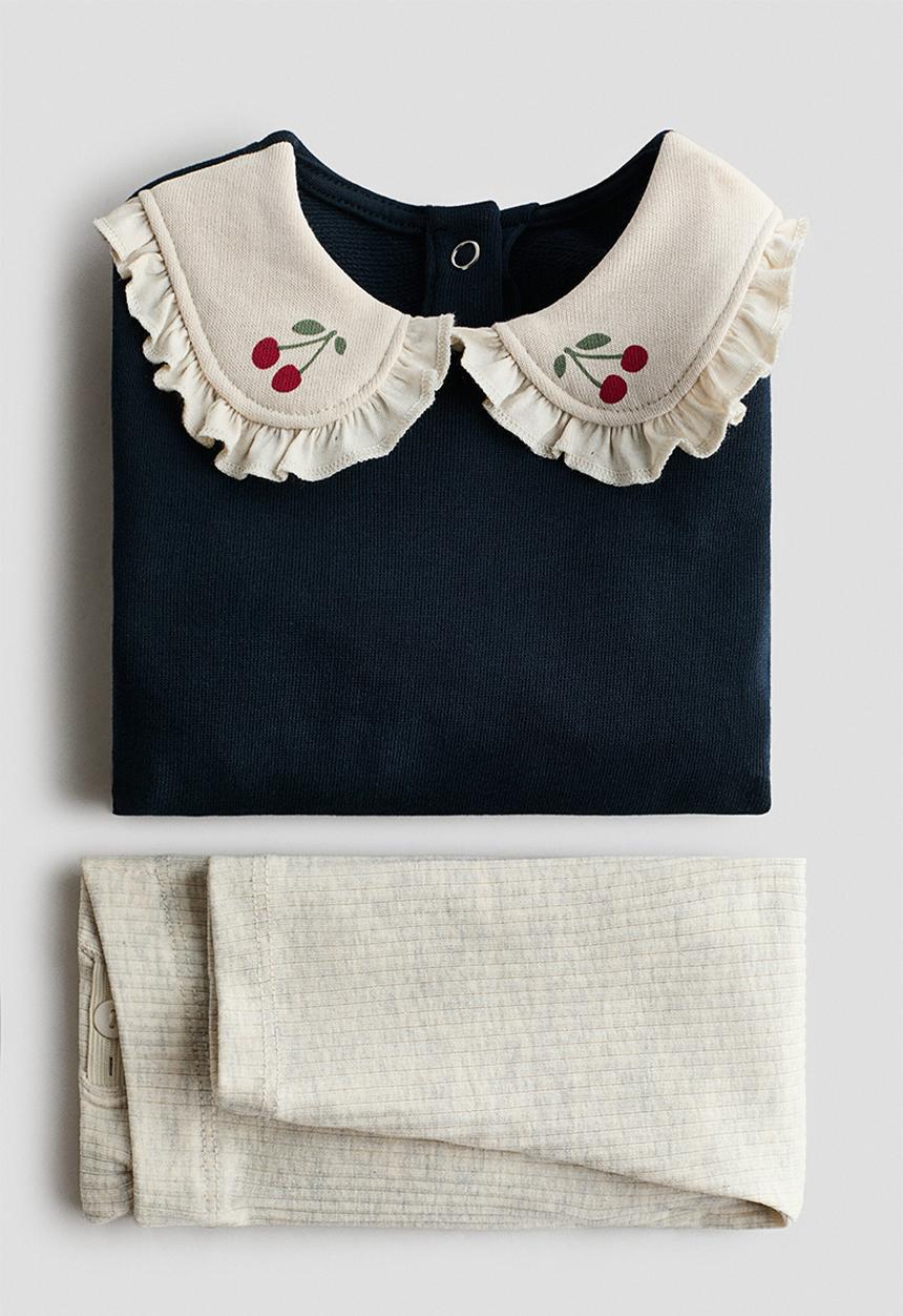 H&M - 2-Piece top and leggings set - navy blue/cherries
