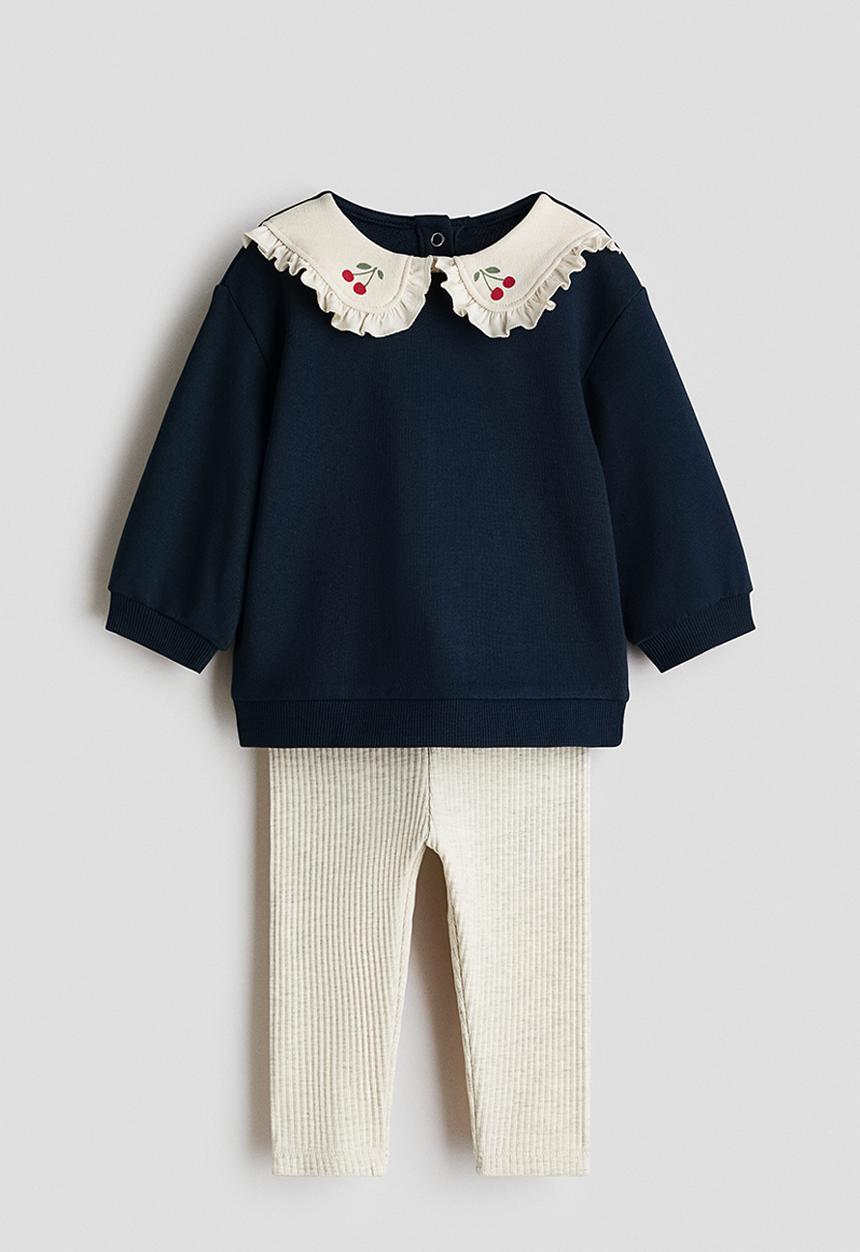 H&M - 2-Piece top and leggings set - navy blue/cherries
