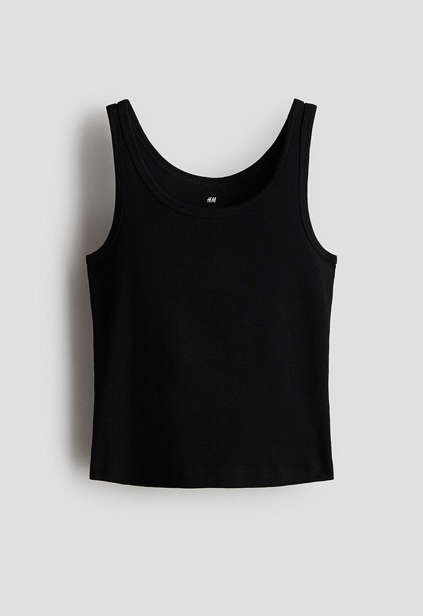 H&M - Ribbed cotton vest top - black
