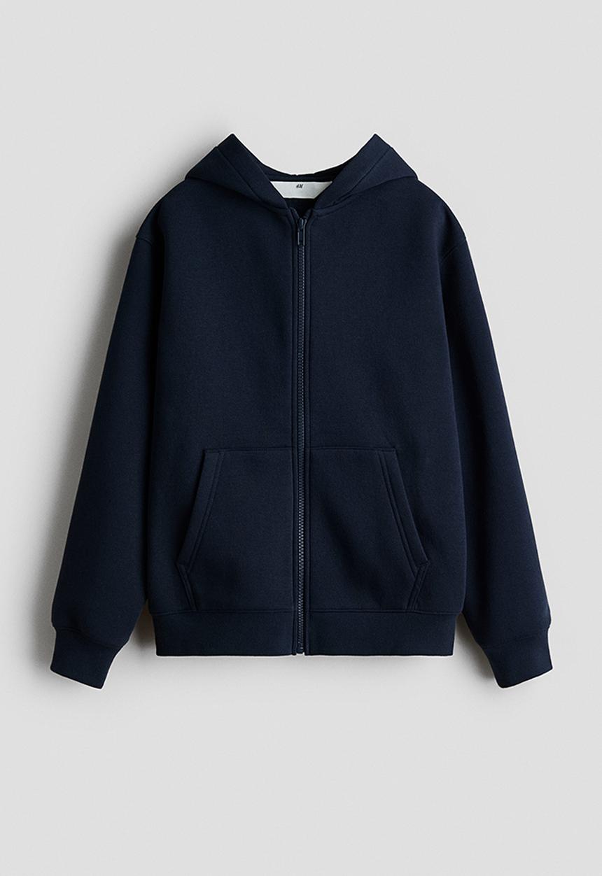 H&M - Brushed-inside zip-through hoodie - navy blue