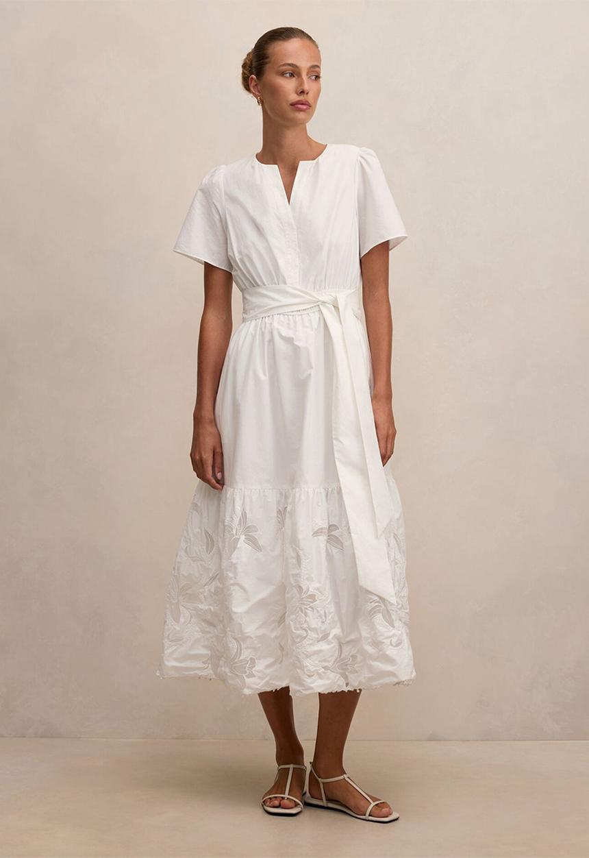 Forever New - Matilda embroidered tie midi dress in porcelain