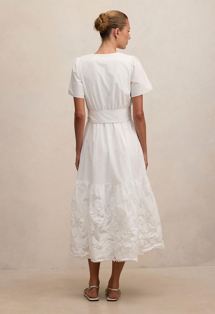 Forever New - Matilda embroidered tie midi dress in porcelain