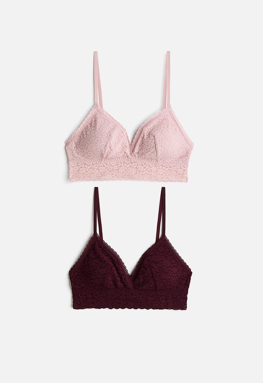 H&M - 2-Pack padded lace bras - powder pink