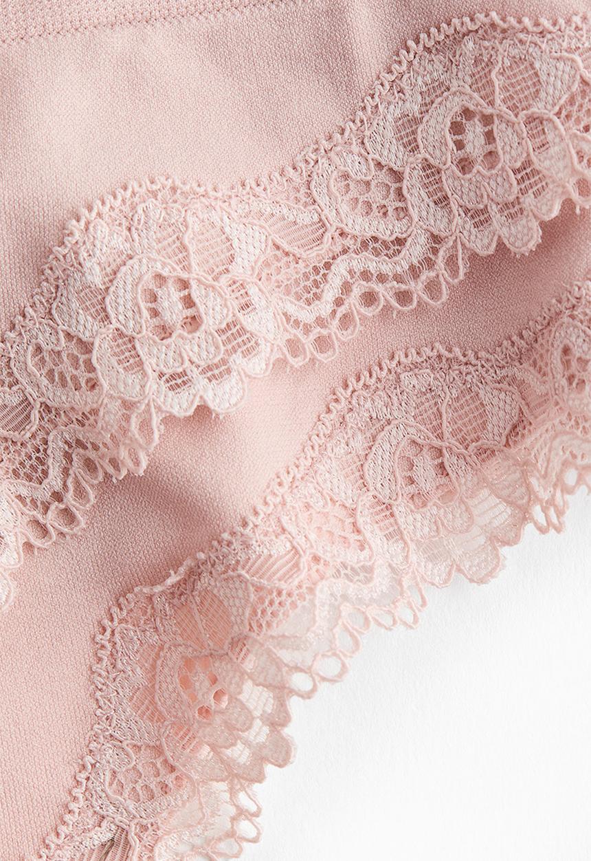 H&M - 2-Pack seamless lace-trimmed thong briefs - light pink