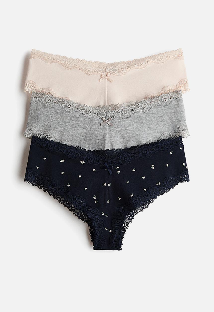 H&M - 3-pack cotton and lace hipster briefs - navy blue/floral