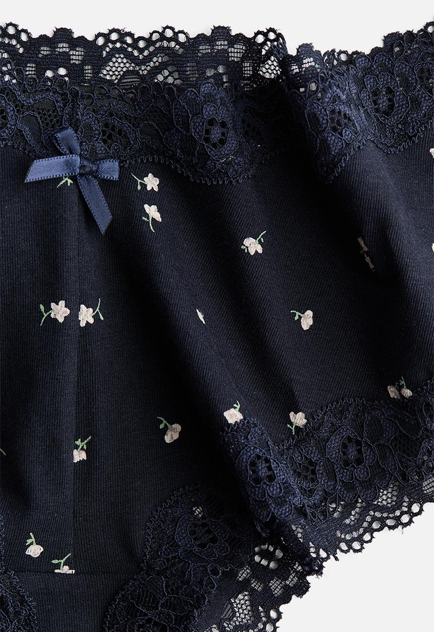 H&M - 3-pack cotton and lace hipster briefs - navy blue/floral