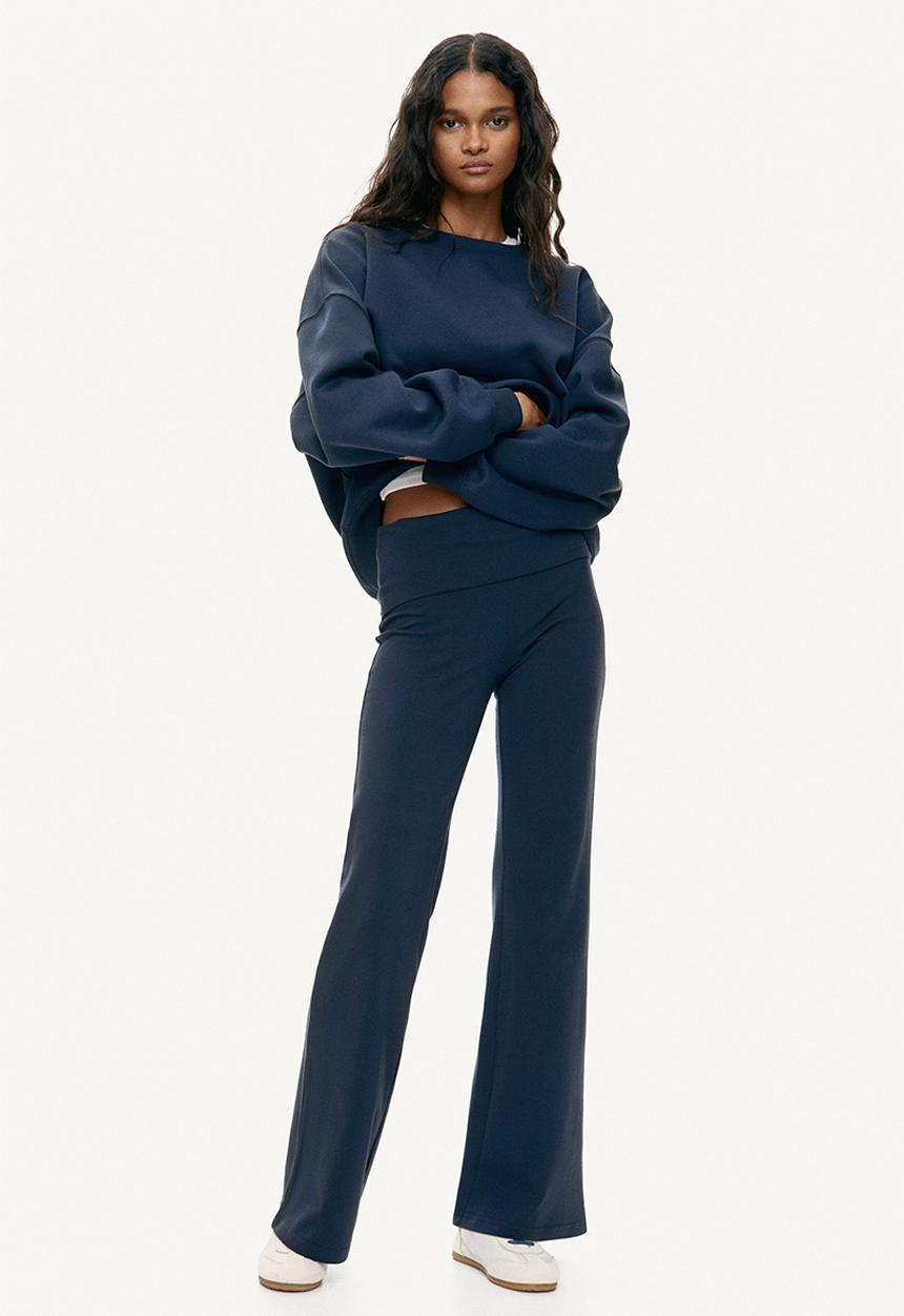 H&M - Foldover-waist cotton trousers - navy blue