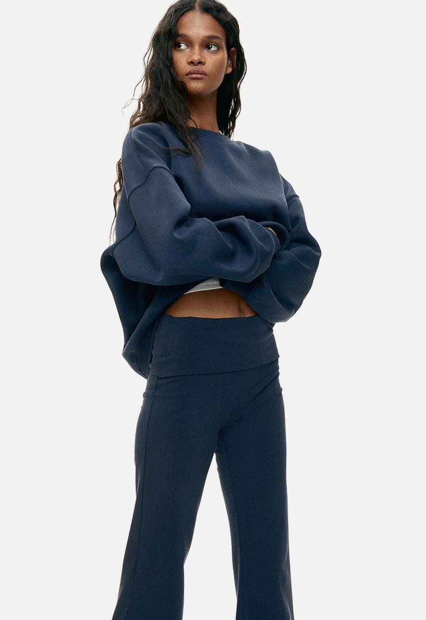 H&M - Foldover-waist cotton trousers - navy blue