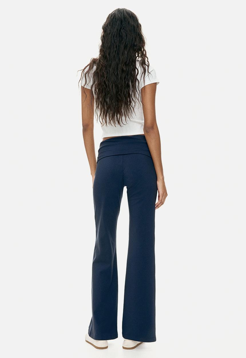 H&M - Foldover-waist cotton trousers - navy blue
