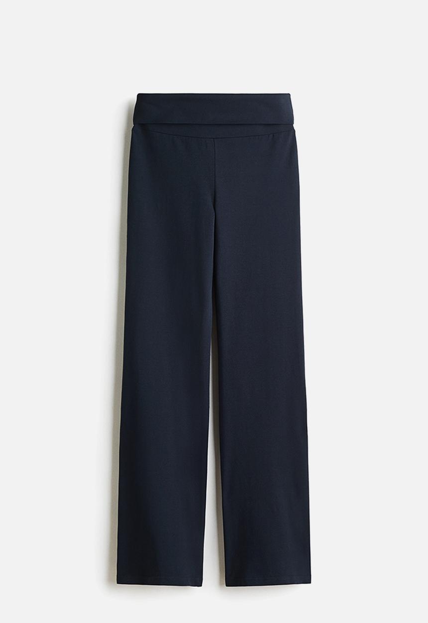 H&M - Foldover-waist cotton trousers - navy blue