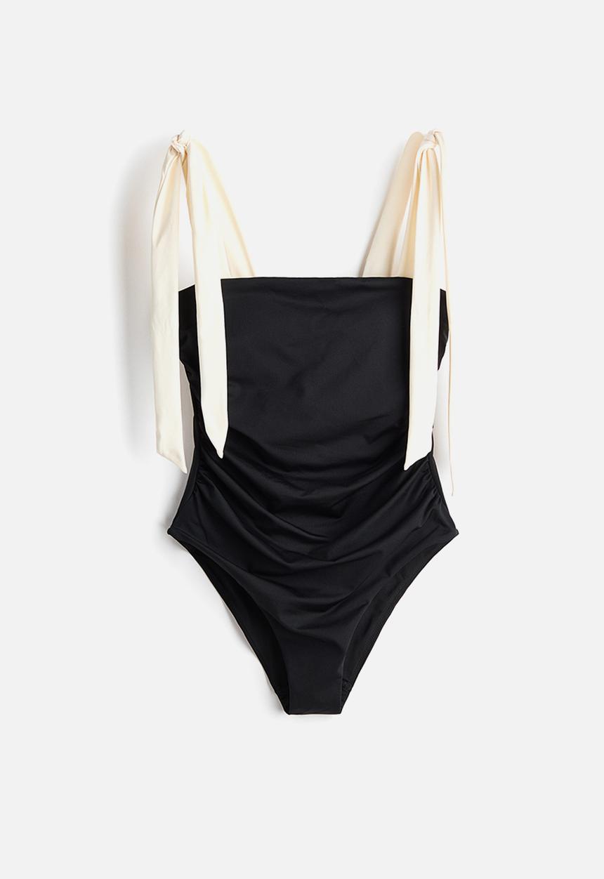 H&M - Padded-cup tie-strap swimsuit - black/cream