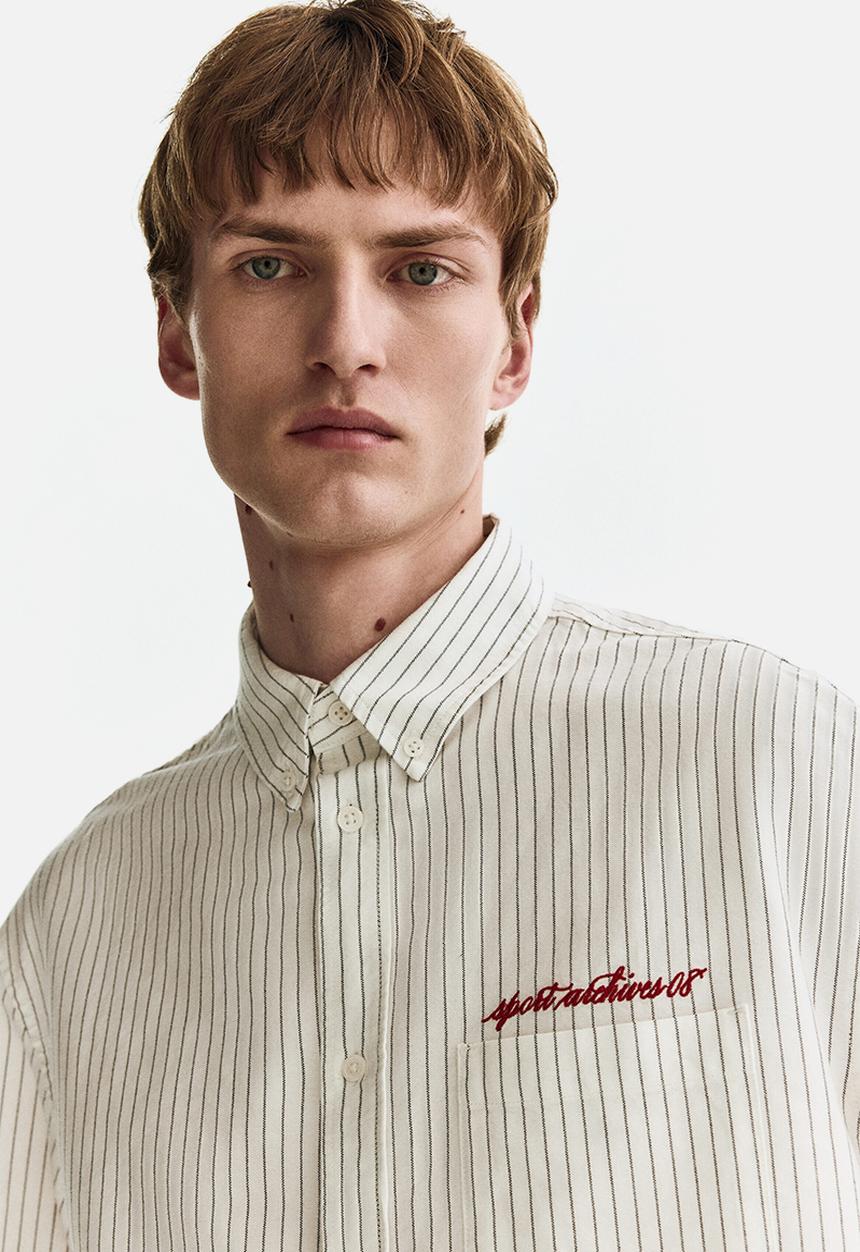 H&M - Loose fit oxford shirt - white/striped