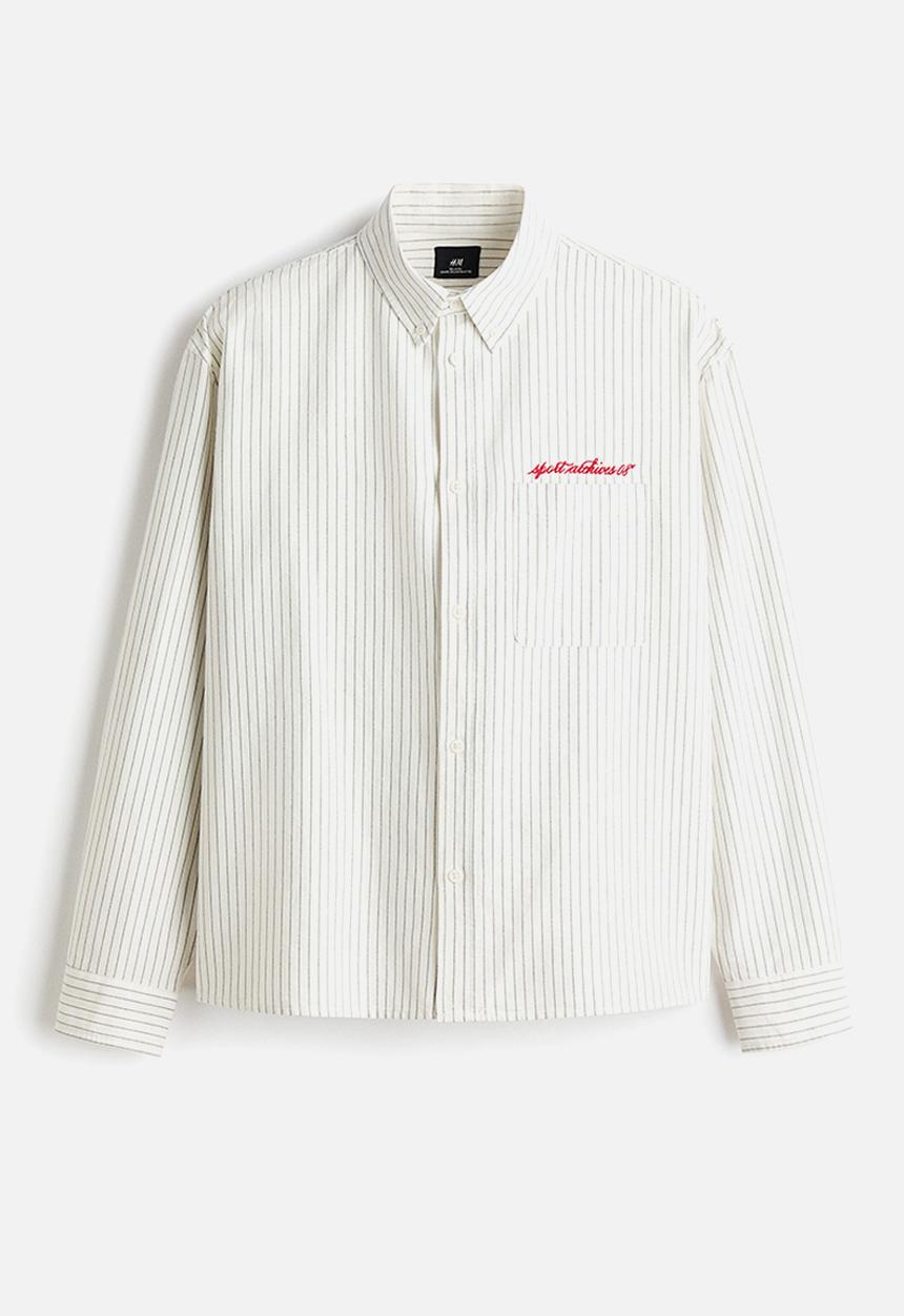 H&M - Loose fit oxford shirt - white/striped