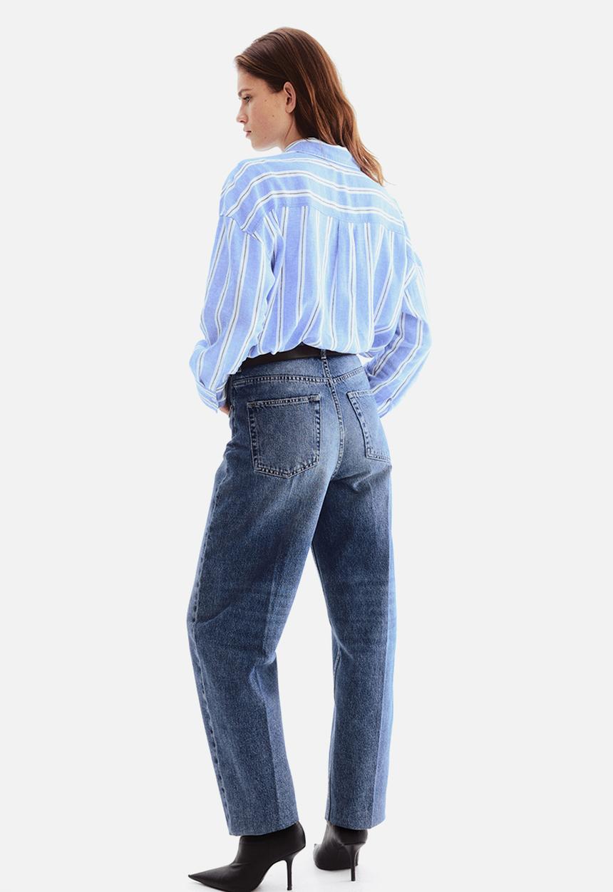 H&M - Oversized linen-blend shirt - blue/striped