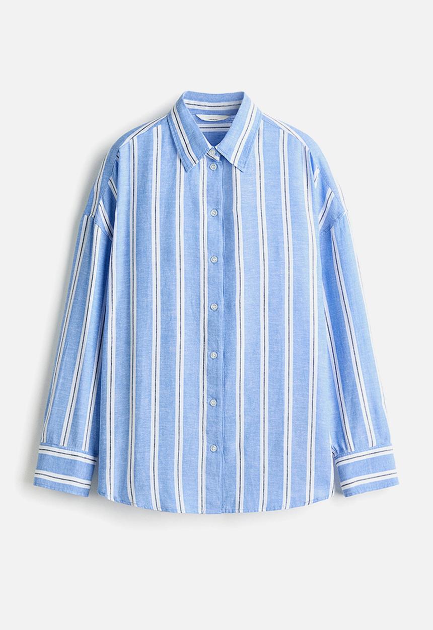 H&M - Oversized linen-blend shirt - blue/striped