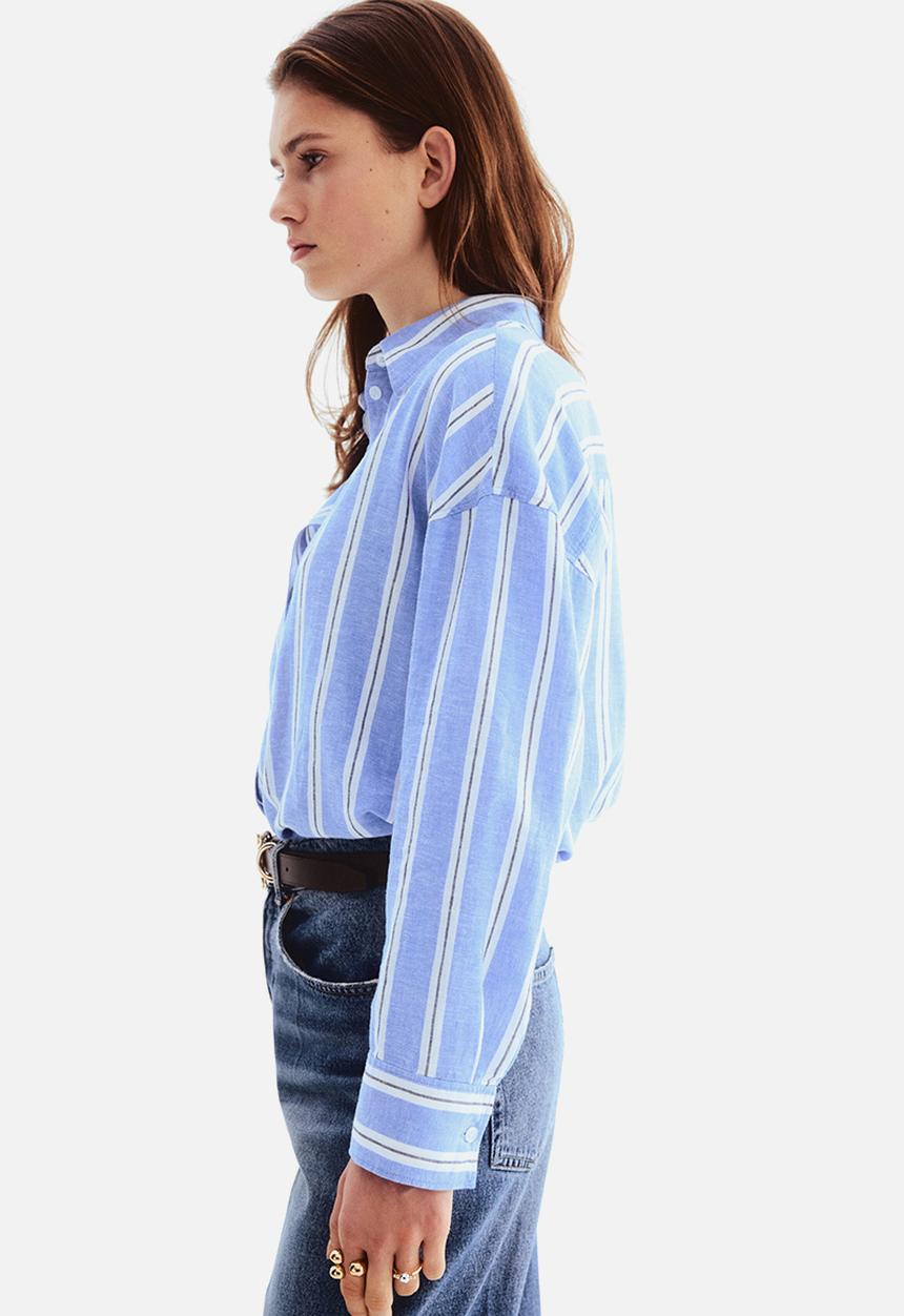 H&M - Oversized linen-blend shirt - blue/striped