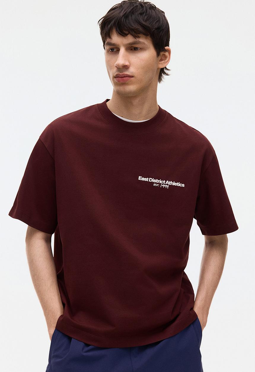 H&M - Loose fit printed t-shirt - burgundy/athletics