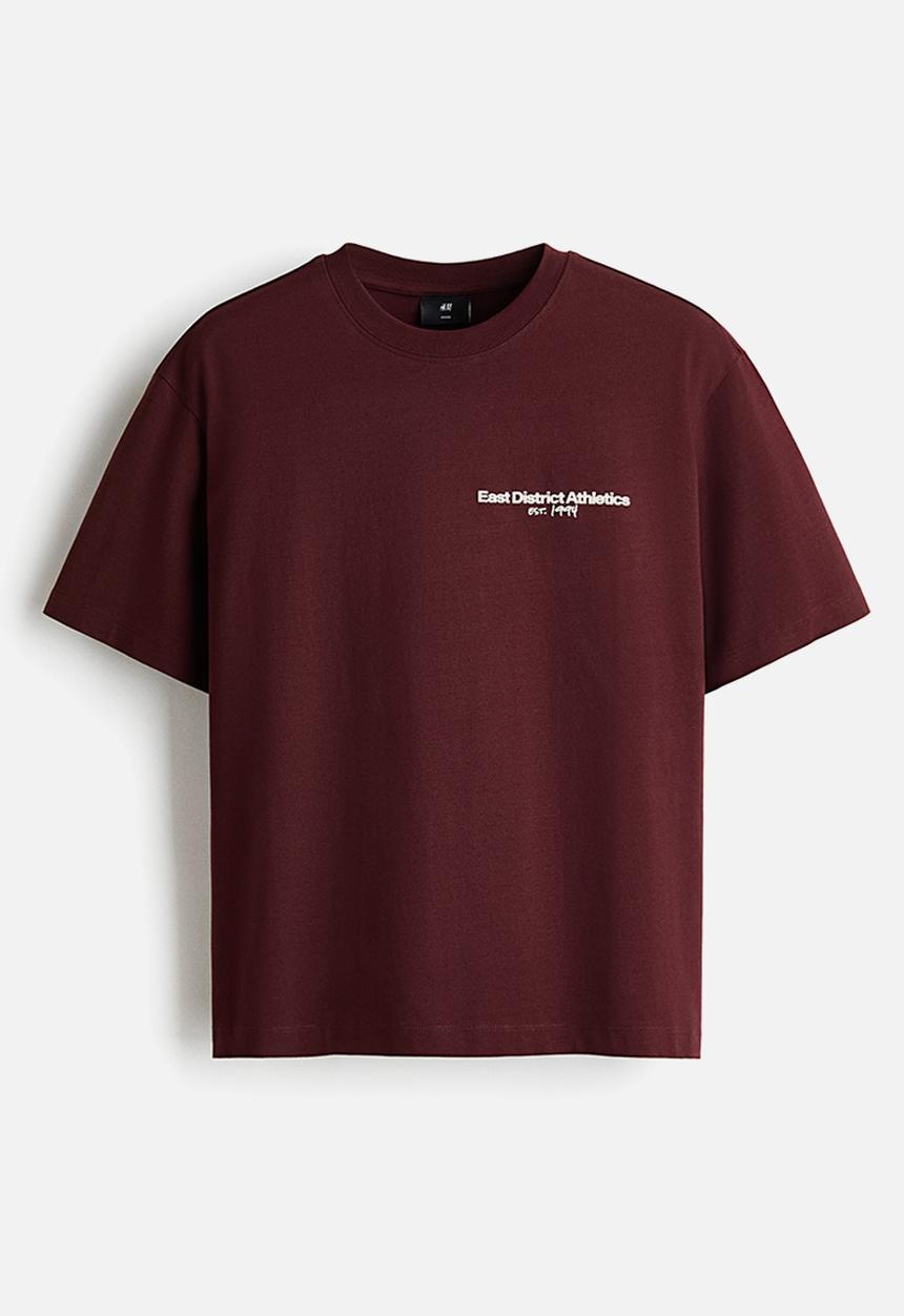 H&M - Loose fit printed t-shirt - burgundy/athletics