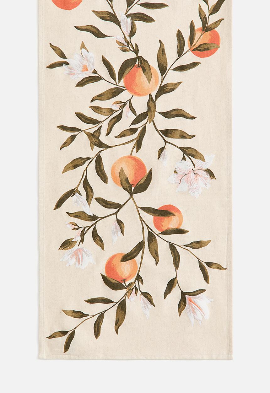 H&M - Patterned linen-blend table runner - light beige/oranges