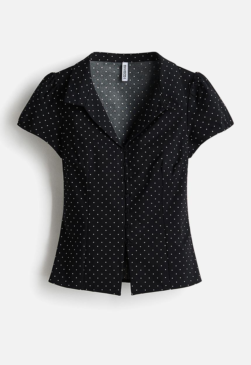 H&M - Collared button-front top - black/spotted