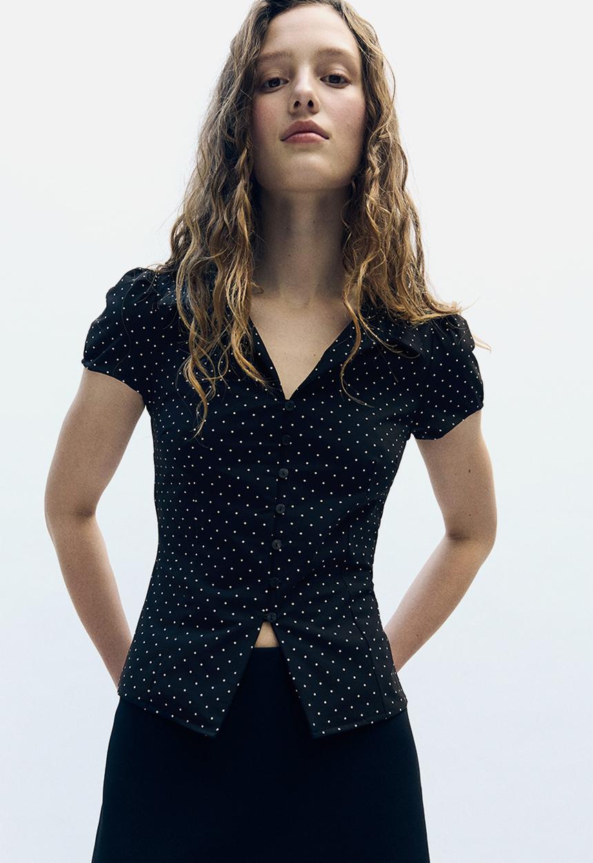 H&M - Collared button-front top - black/spotted