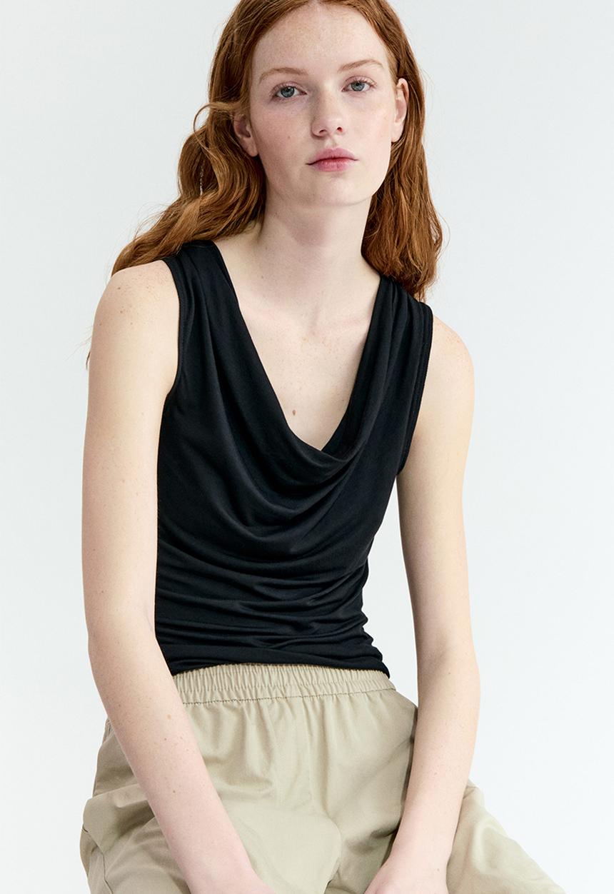 H&M - Cowl-neck jersey top - black