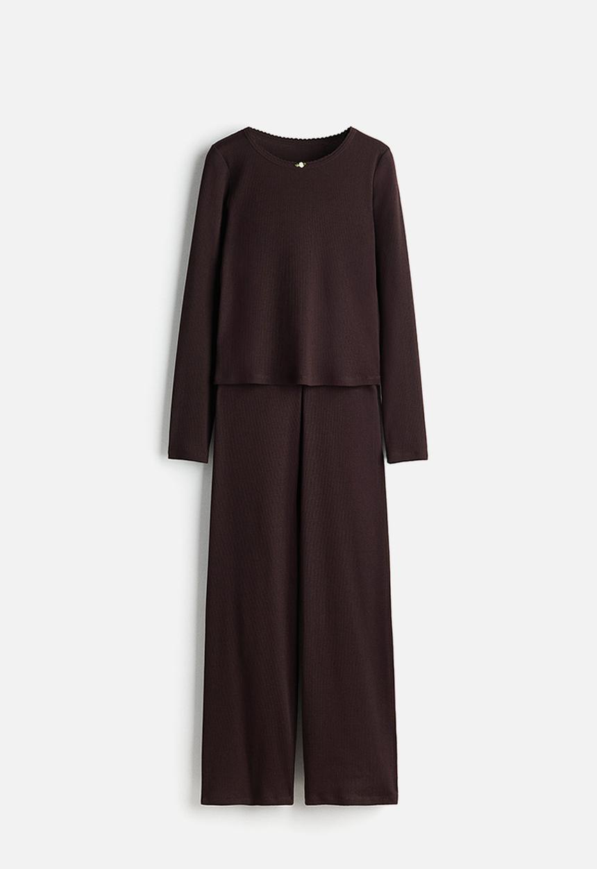 H&M - Ribbed jersey pyjamas - dark brown