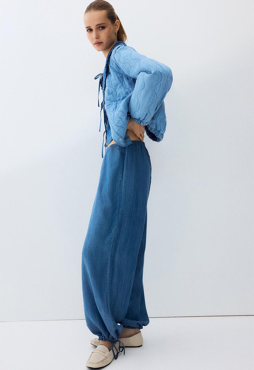H&M - Drawstring-detail denim trousers - denim blue