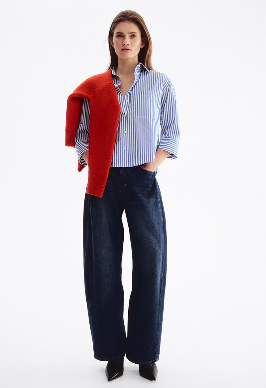 H&M - Short poplin shirt - blue/striped
