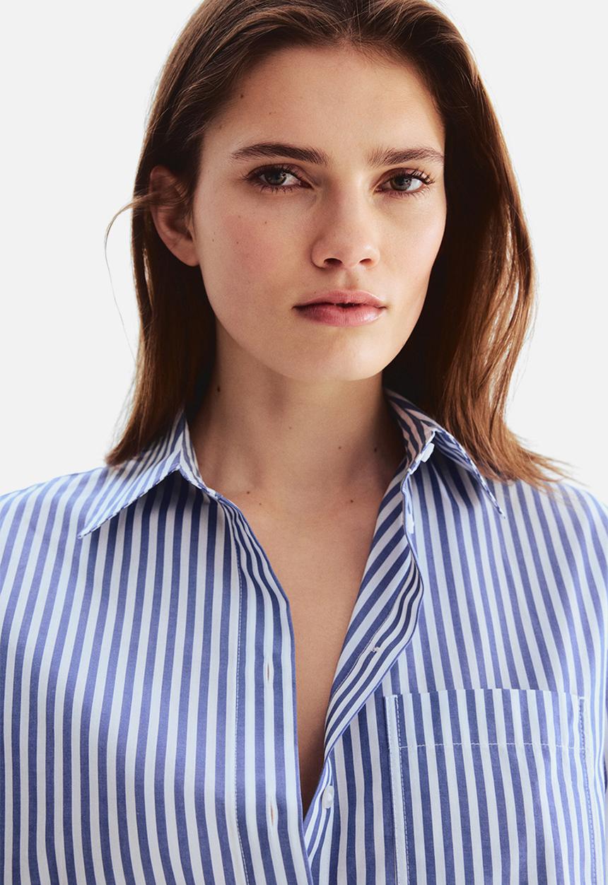 H&M - Short poplin shirt - blue/striped