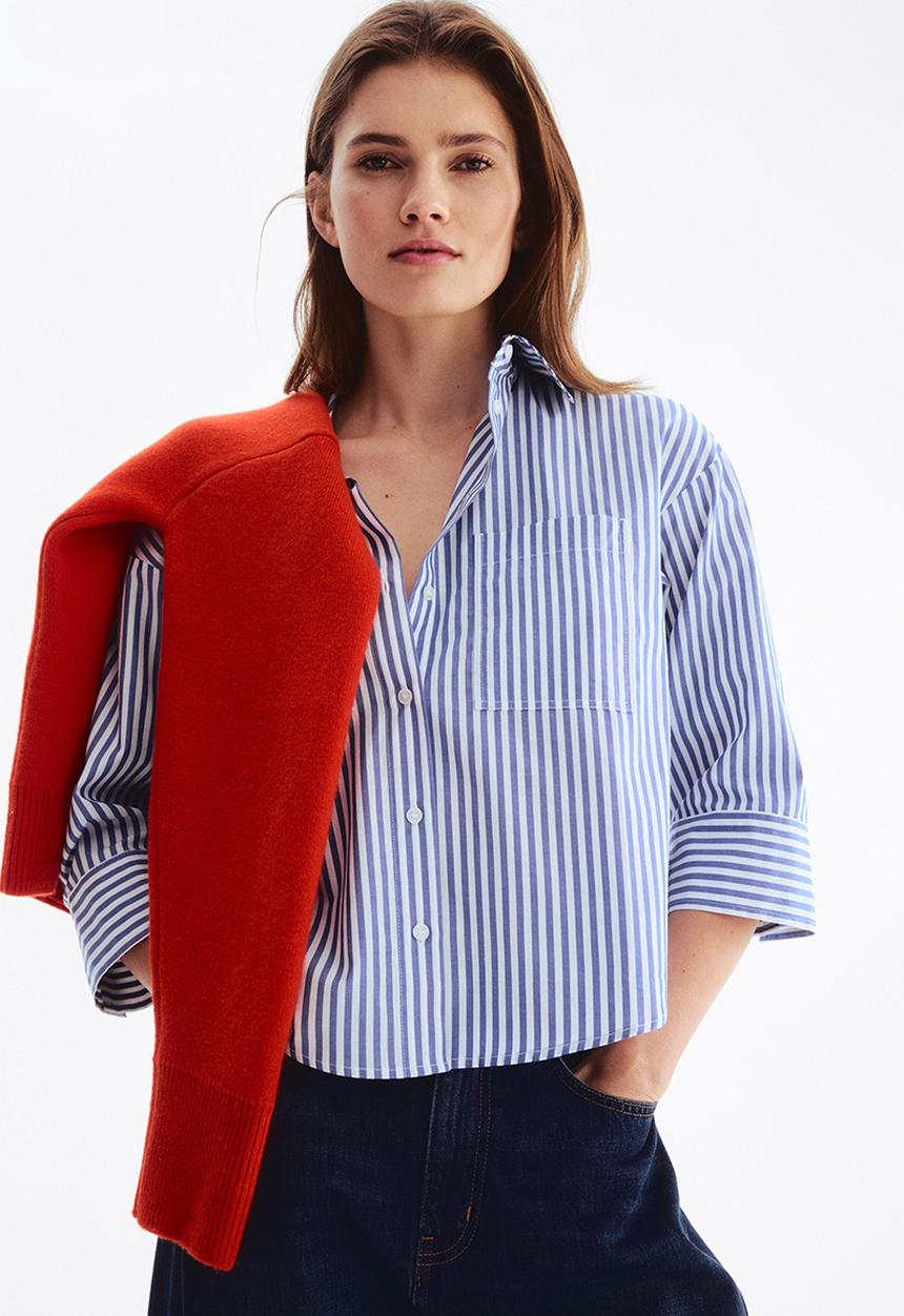 H&M - Short poplin shirt - blue/striped