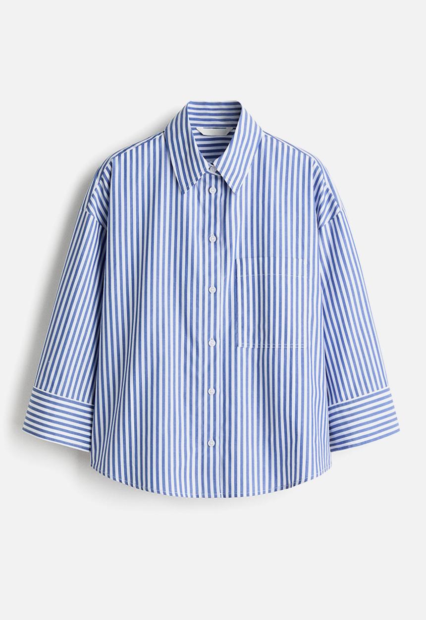 H&M - Short poplin shirt - blue/striped