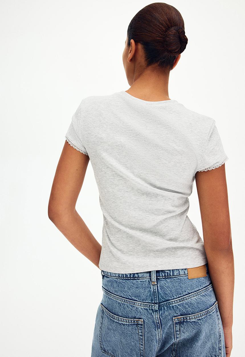 H&M - Lace-trimmed viscose T-shirt - light grey marl