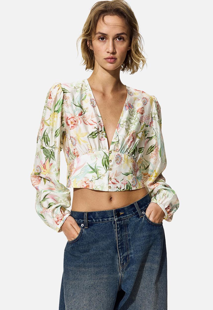 H&M - V-neck blouse - cream/floral