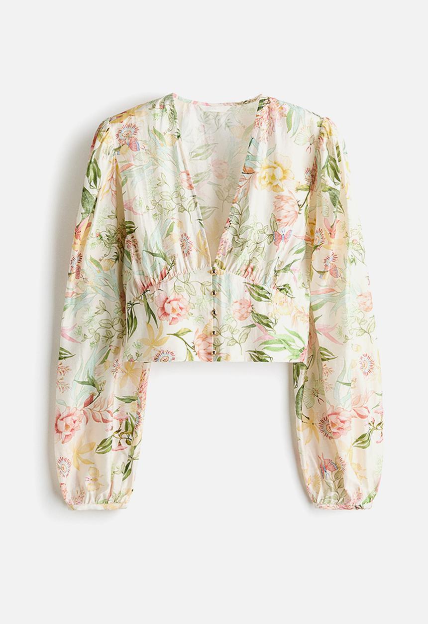 H&M - V-neck blouse - cream/floral