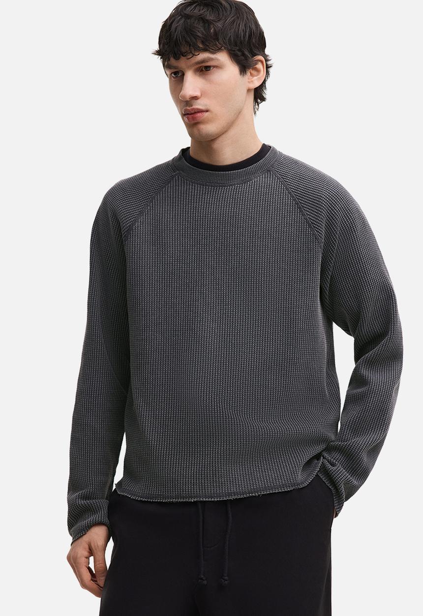 H&M - Regular fit long-sleeved waffled top - dark grey