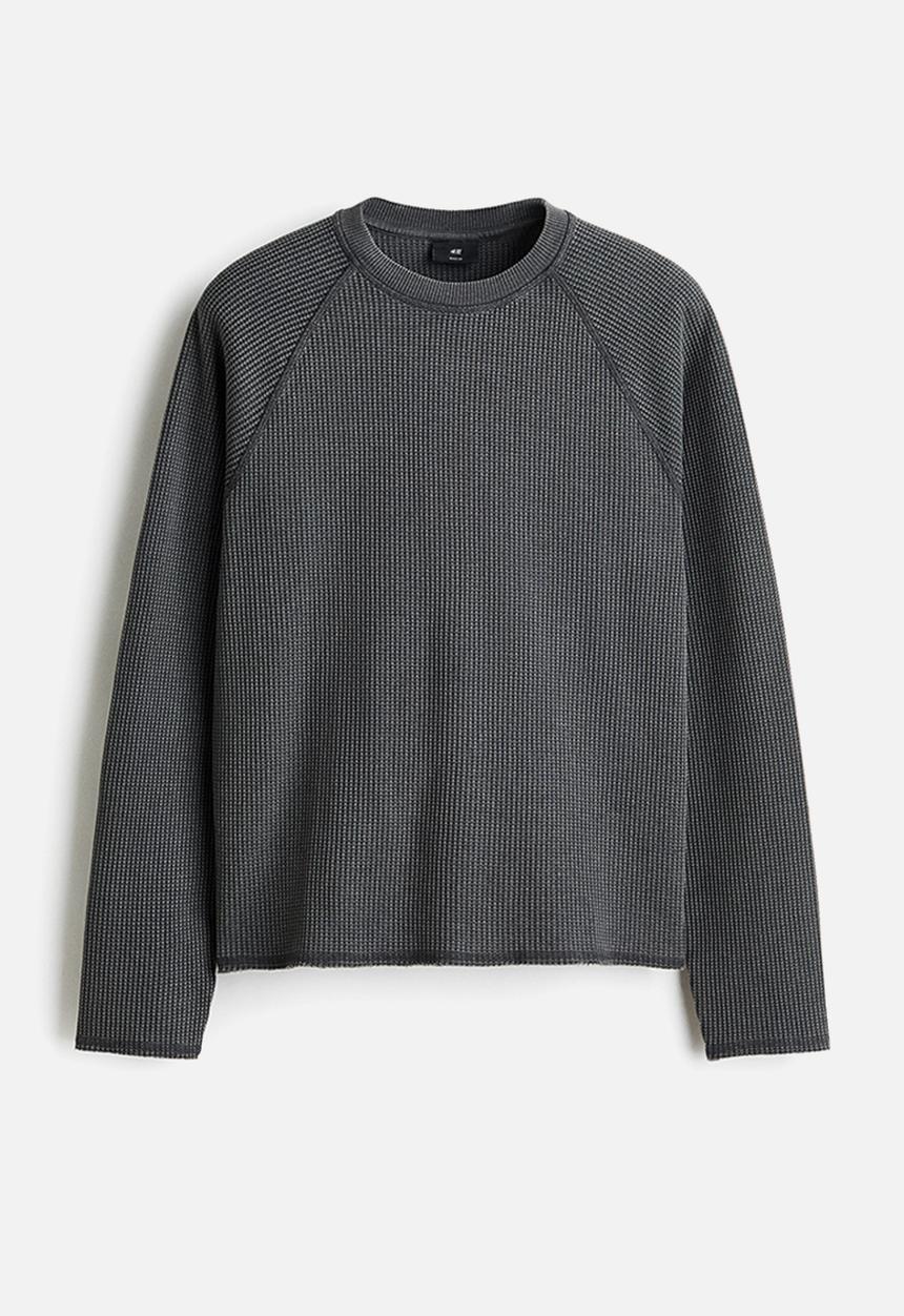 H&M - Regular fit long-sleeved waffled top - dark grey