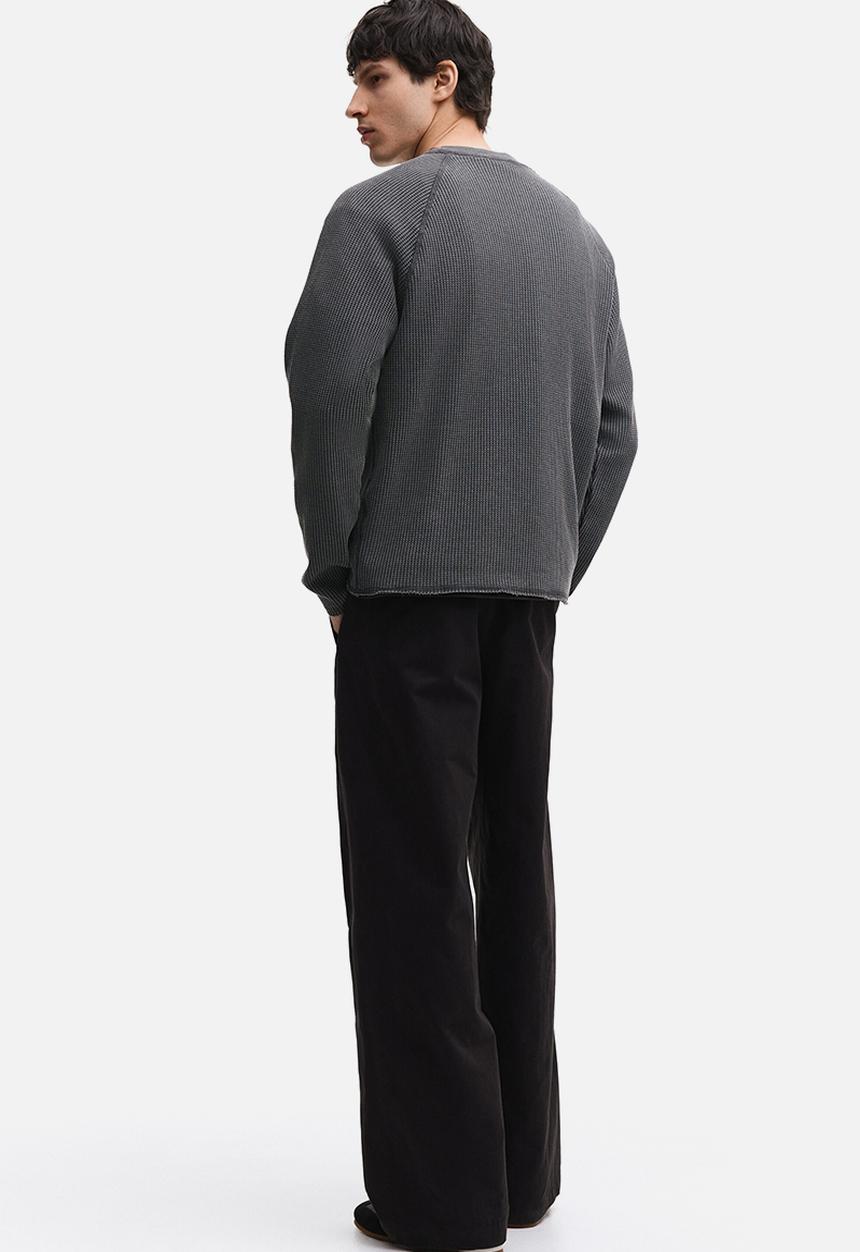 H&M - Regular fit long-sleeved waffled top - dark grey
