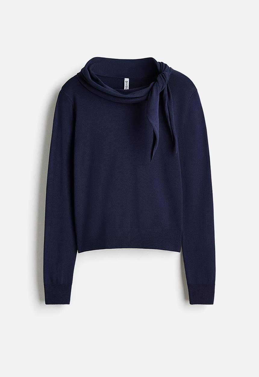 H&M - Scarf-collar jumper - navy blue