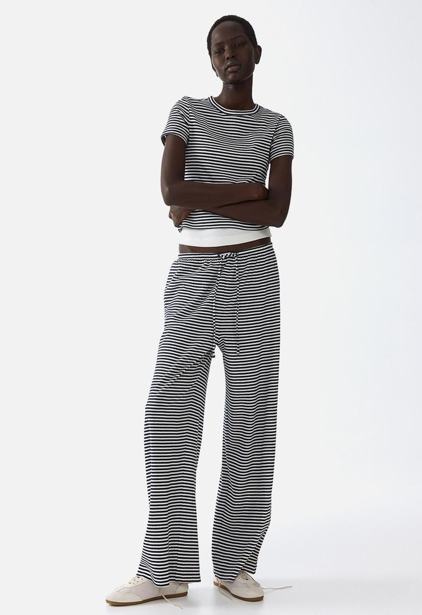H&M - Ribbed t-shirt - navy blue/striped