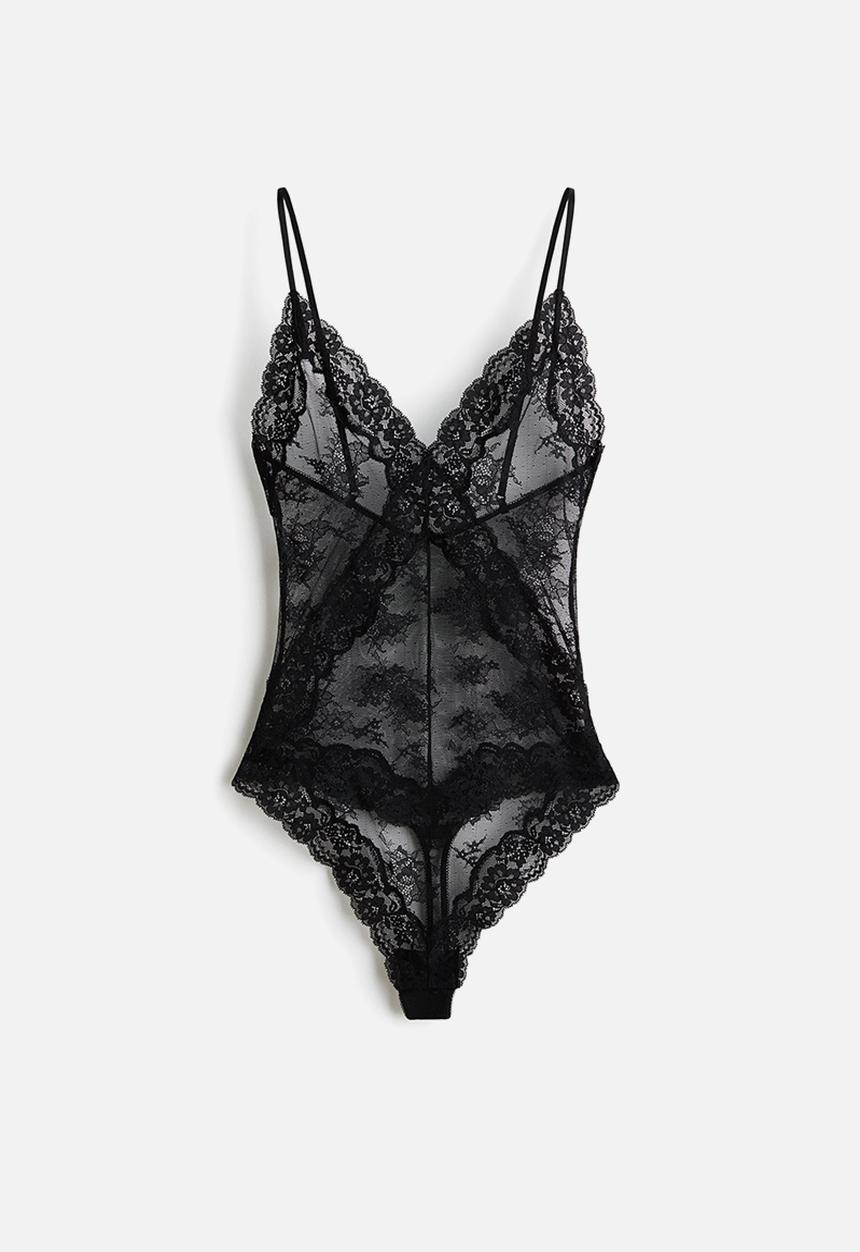 H&M - Lace thong body - black