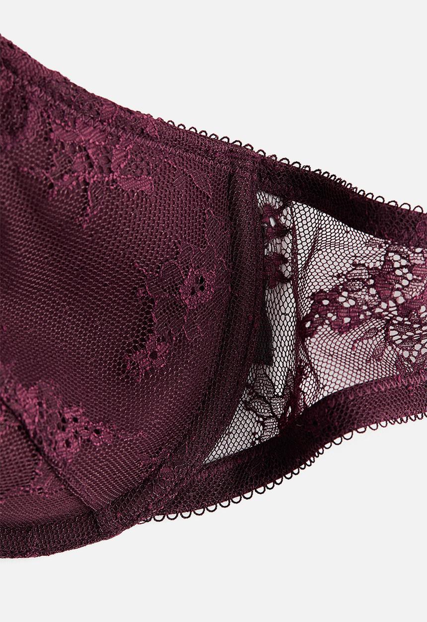 H&M - Padded underwired lace bra - burgundy