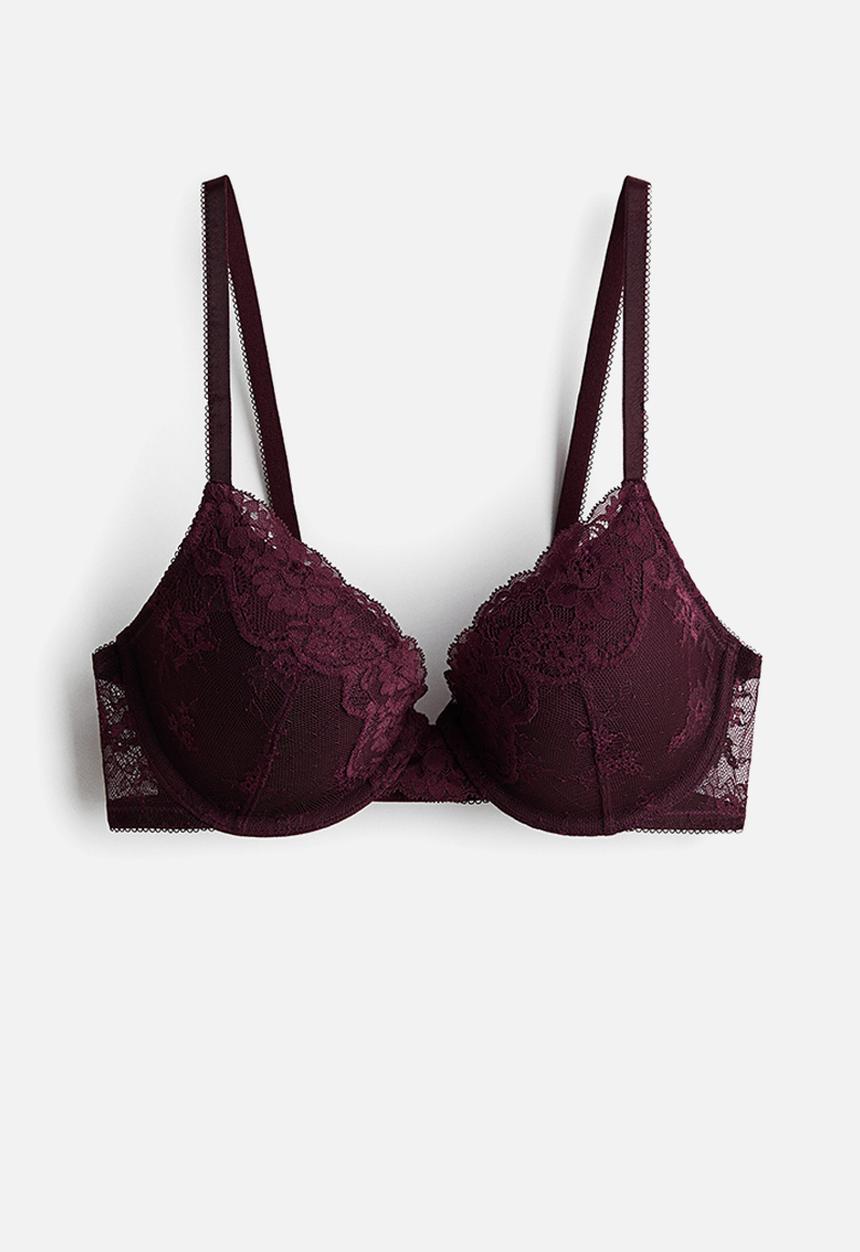 H&M - Padded underwired lace bra - burgundy