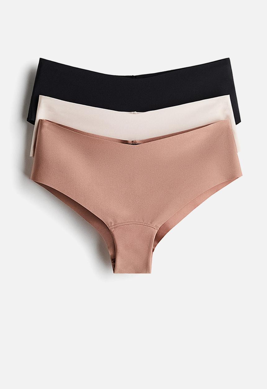 H&M - 3-pack invisible microfibre hipster briefs - black/cream/beige