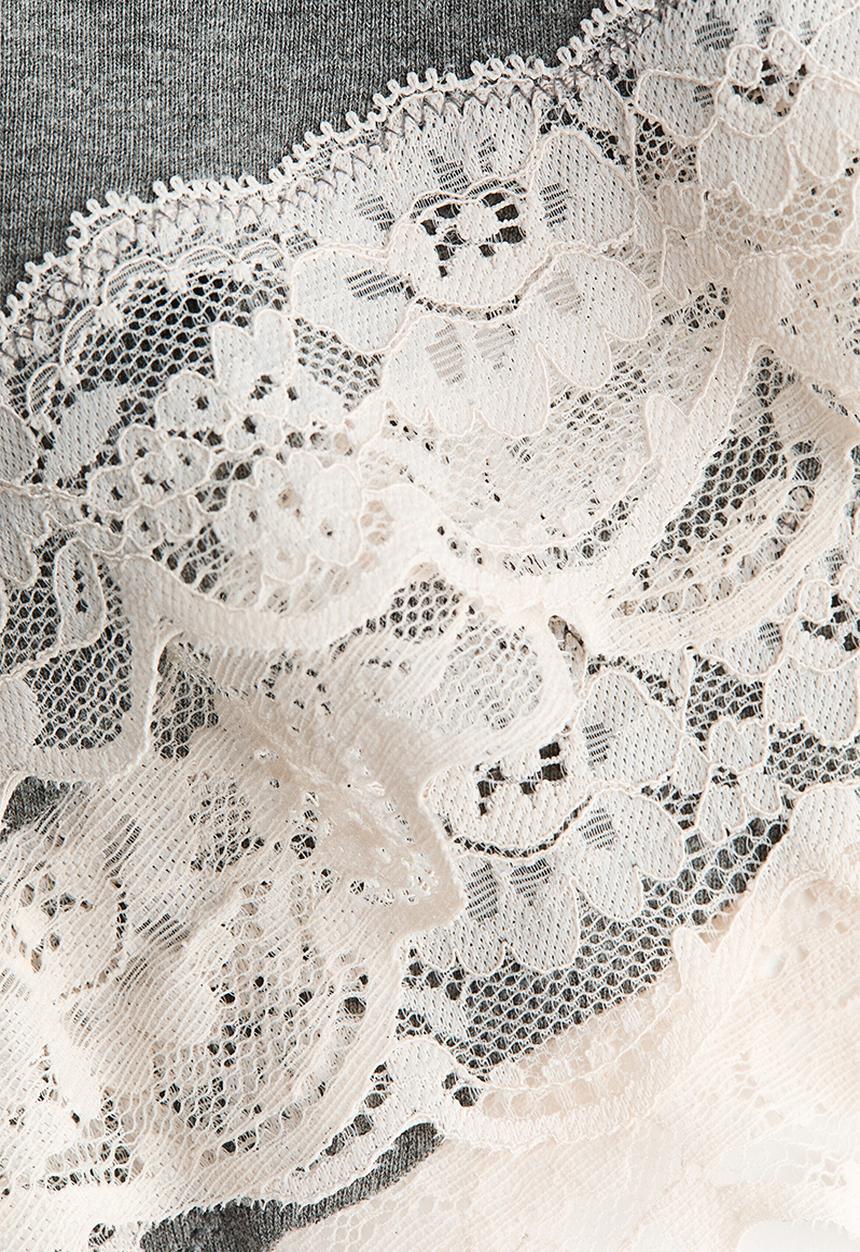 H&M - 2-pack lace-trimmed hipster briefs - grey marl/cream