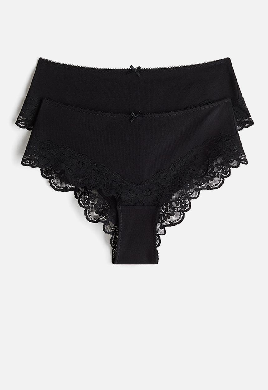 H&M - 2-pack lace-trimmed hipster briefs - black