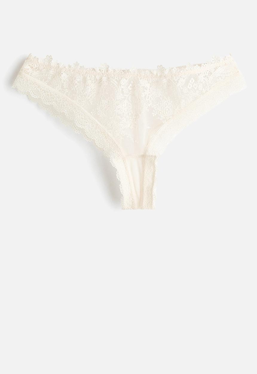 H&M - Embroidered brazilian briefs - cream