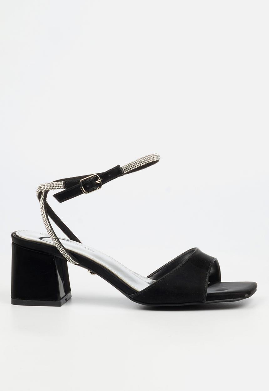 Butterfly Feet - Alaine 1 diamante ankle strap heel - black