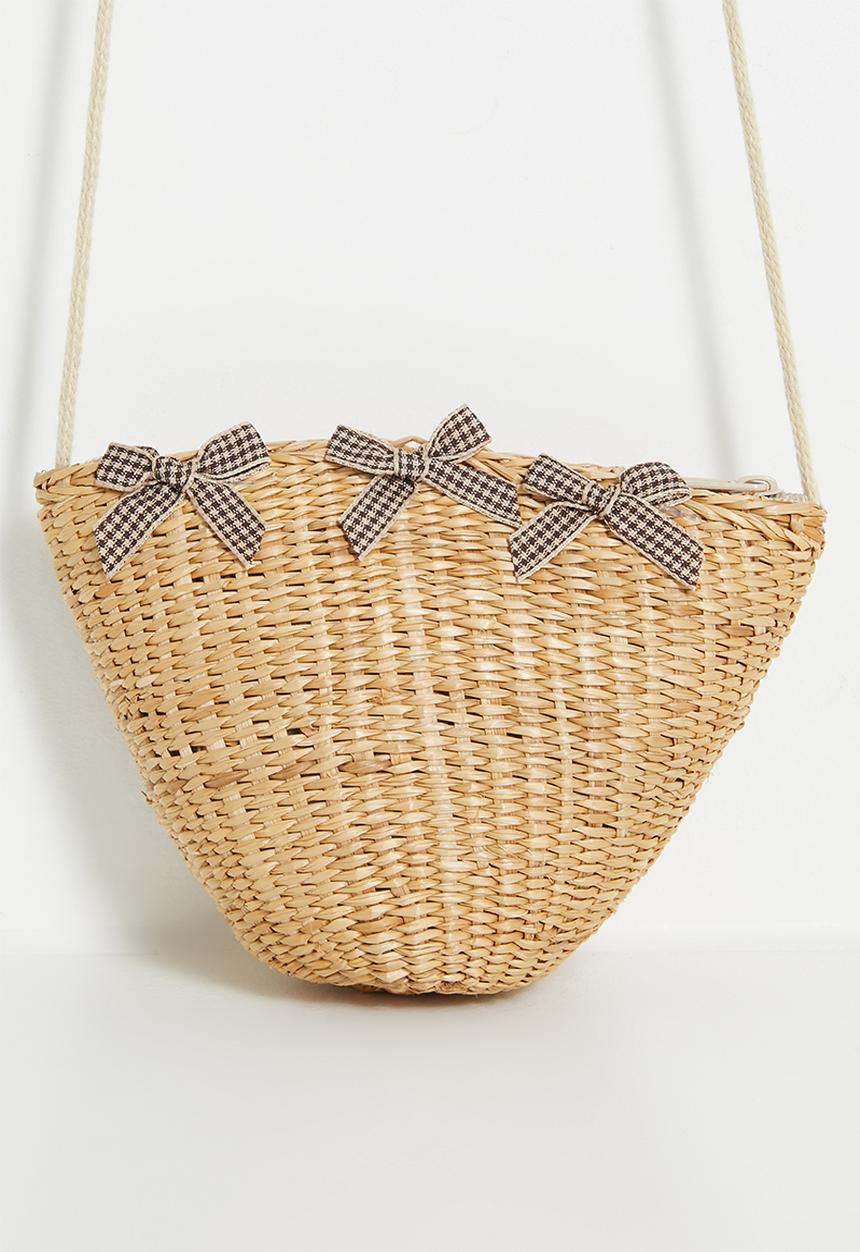 Pop Candy - Bow adorned straw bag - natural/brown