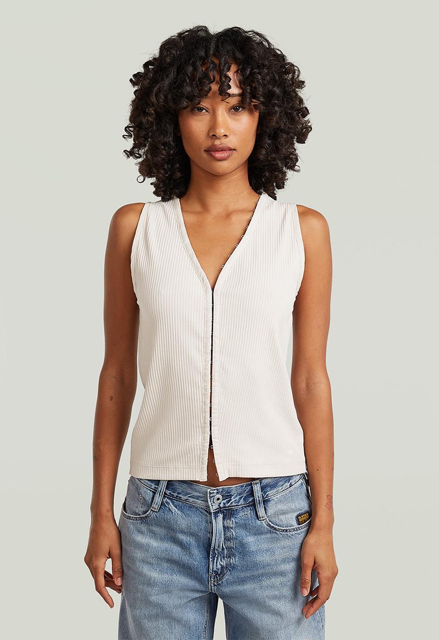 G-STAR - Hook & eye slim rib s\l t wmn - whitebait